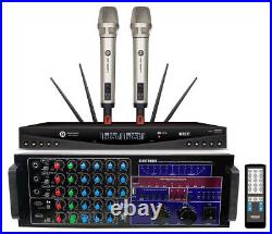 2500W Karaoke Power Amplifier Mixer + UHF Digital Wireless Microphones