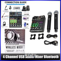 4 Channel USB Audio Mixer Bluetooth with 2pcs Wireless Microphone for DJ Karaoke