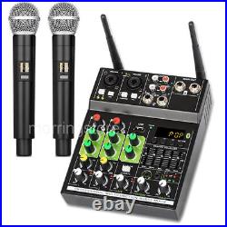 4 Channel USB Audio Mixer Bluetooth with 2pcs Wireless Microphone for DJ Karaoke