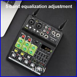 4 Channel USB Audio Mixer Bluetooth with 2pcs Wireless Microphone for DJ Karaoke