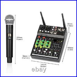 4 Channel USB Audio Mixer Bluetooth with 2pcs Wireless Microphone for DJ Karaoke