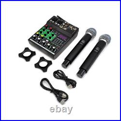 4 Channel USB Audio Mixer Bluetooth with 2pcs Wireless Microphone for DJ Karaoke