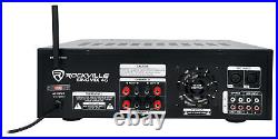 (4) Rockville D4-16 Black Dual 4 16 Ohm Outdoor Home Patio Speakers+Amplifier