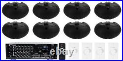 8 Rockville 16 Ohm Dual 4 Black Outdoor Home Patio Speakers+Amplifier+Controls