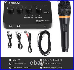 Ammoon Portable Karaoke Microphone Mixer 2 Mic Inputs AUX IN/OUT BT Connection R