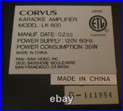 Corvus LK-600 Digital Echo Karaoke Amplifier System 2 Microphone Inputs Pre-Out