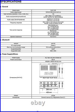 DAH-100 200W High Performance Digital Karaoke Mixing Amplifier with Bluetooth, D