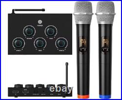 Portable Karaoke Microphone Mixer System Set with Dual UHF Wireless Mic HDMI