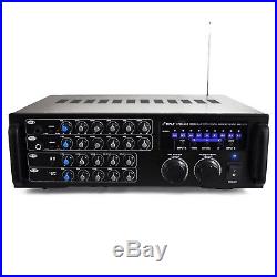 Pyle PMXAKB1000 1000 Watt DJ Karaoke Mixer and Amplifier with Built-in Blue