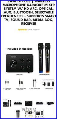 SWM15-PROS Wireless Mic Karaoke Mixer SystemHD Arc Aux Bluetooth Smart TV Stream