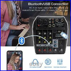 SYNCO MC4 Table de Mixage, Audio Bluetooth USB 4 Canaux Entrée Mono Stéréo New