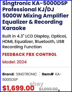 Singtronic KA-5000DSP 5000W Professional Console DSP Mixing Amplifier Karaoke